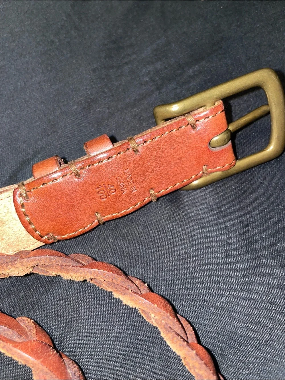 Polo by Ralph Lauren Braided Leather Belt - Tan Brown with Brass Buckle